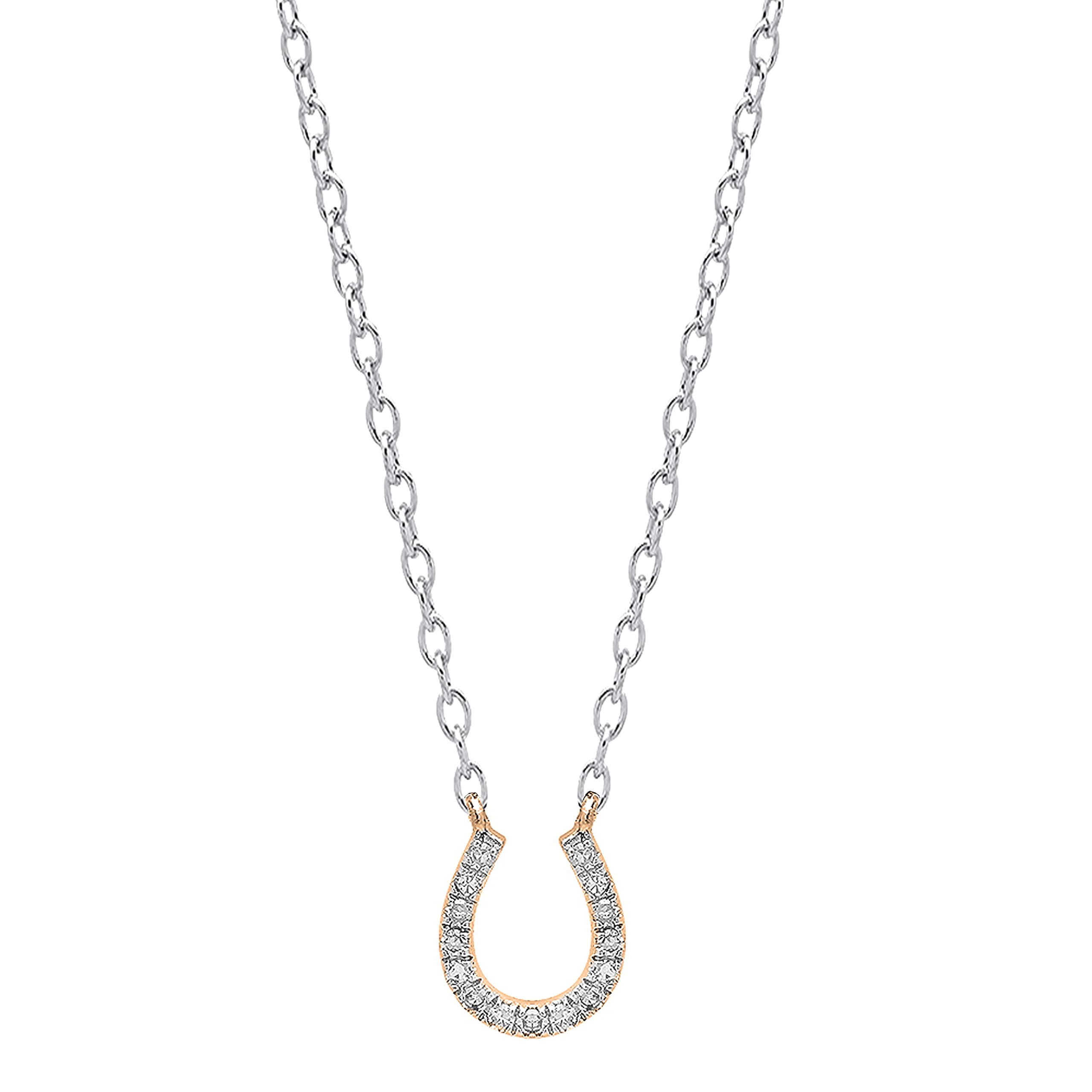 Dazzlingrock Collection 0.12 Carat Round White Diamond Horseshoe Women Pendant with 18 Inch Silver Chainin in 14K Rose Gold