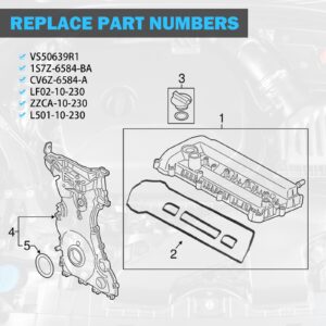 Valve Cover Gasket Set - Compatible with 2.0L 2.3L 2.5L Ford Escape, Focus, Funsion, Ranger, Transit Connect, Mazda 3, 5, 6, CX-7, MX-5, Tribute, B2300 - Replace VS50639R1