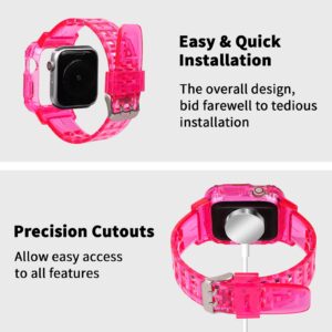 Jelanry compatible with Apple Watch Band Case 38mm 40mm 41mm for Men Women, Crystal Transparent Bumper Sport Soft Silicone Protective Case Wristband Strap iWatch Series 9 8 7 6 5 4 3 2 1 SE 2022, Pink