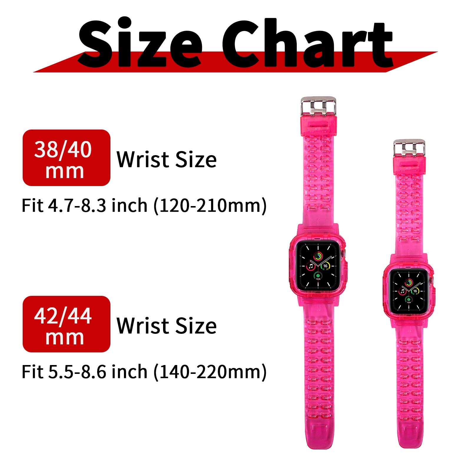 Jelanry compatible with Apple Watch Band Case 38mm 40mm 41mm for Men Women, Crystal Transparent Bumper Sport Soft Silicone Protective Case Wristband Strap iWatch Series 9 8 7 6 5 4 3 2 1 SE 2022, Pink