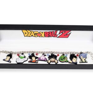 Toynk Dragon Ball Z Character 15-mm Silver-Toned Charm Bracelet | Includes 8 Unique Enamel Pendant Charms | Goku, Vegeta, Piccolo, And More | Fashionable Anime Manga Wrist Jewelry Accessories