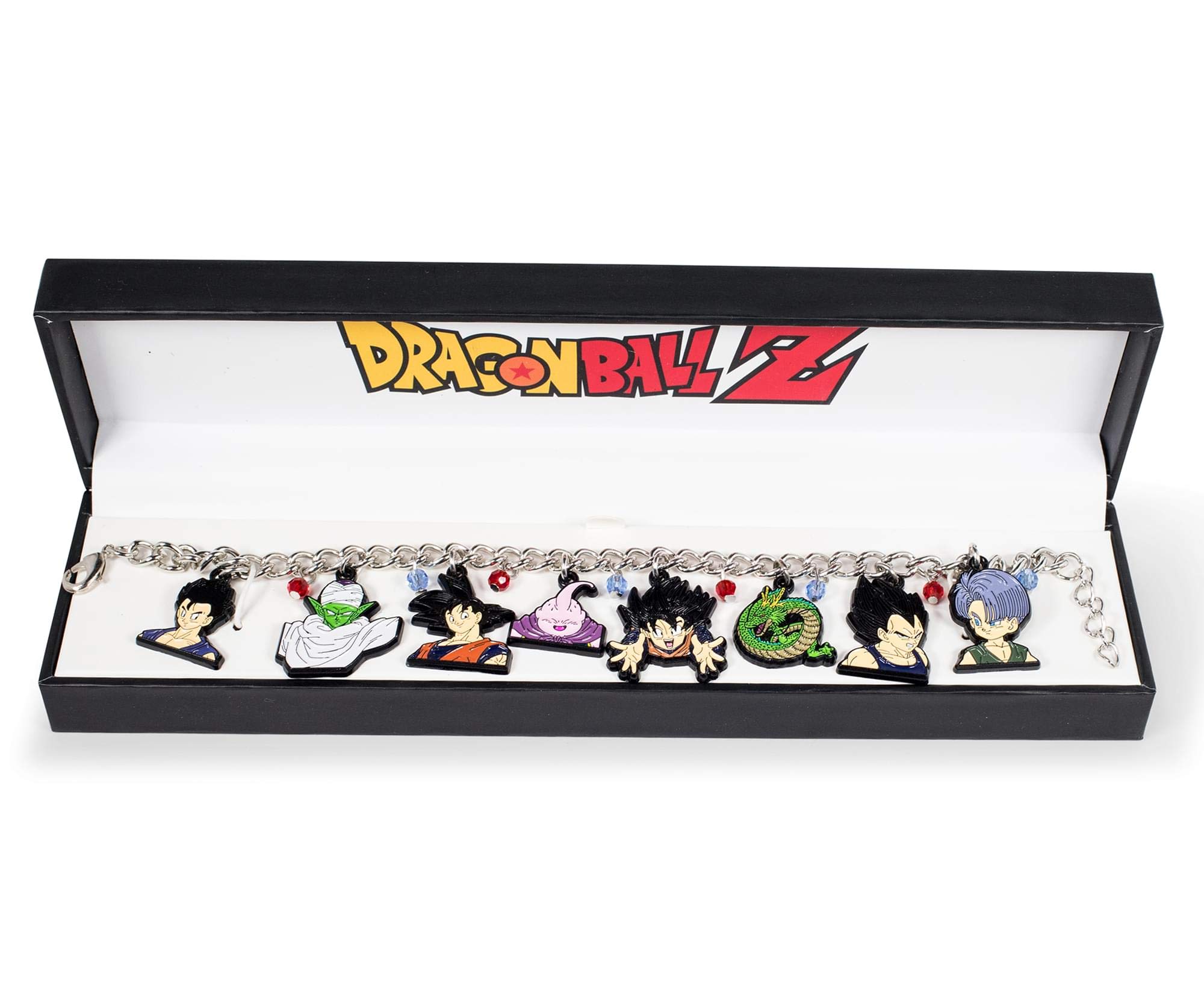 Toynk Dragon Ball Z Character 15-mm Silver-Toned Charm Bracelet | Includes 8 Unique Enamel Pendant Charms | Goku, Vegeta, Piccolo, And More | Fashionable Anime Manga Wrist Jewelry Accessories