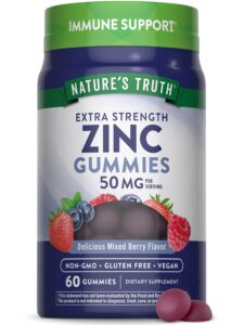 zinc gummies | 50mg | 60 count | vegan, non-gmo & gluten free supplement | mixed berry flavor | by natures truth