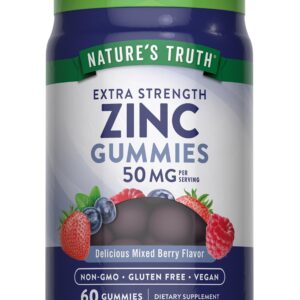 Zinc Gummies | 50mg | 60 Count | Vegan, Non-GMO & Gluten Free Supplement | Mixed Berry Flavor | by Natures Truth