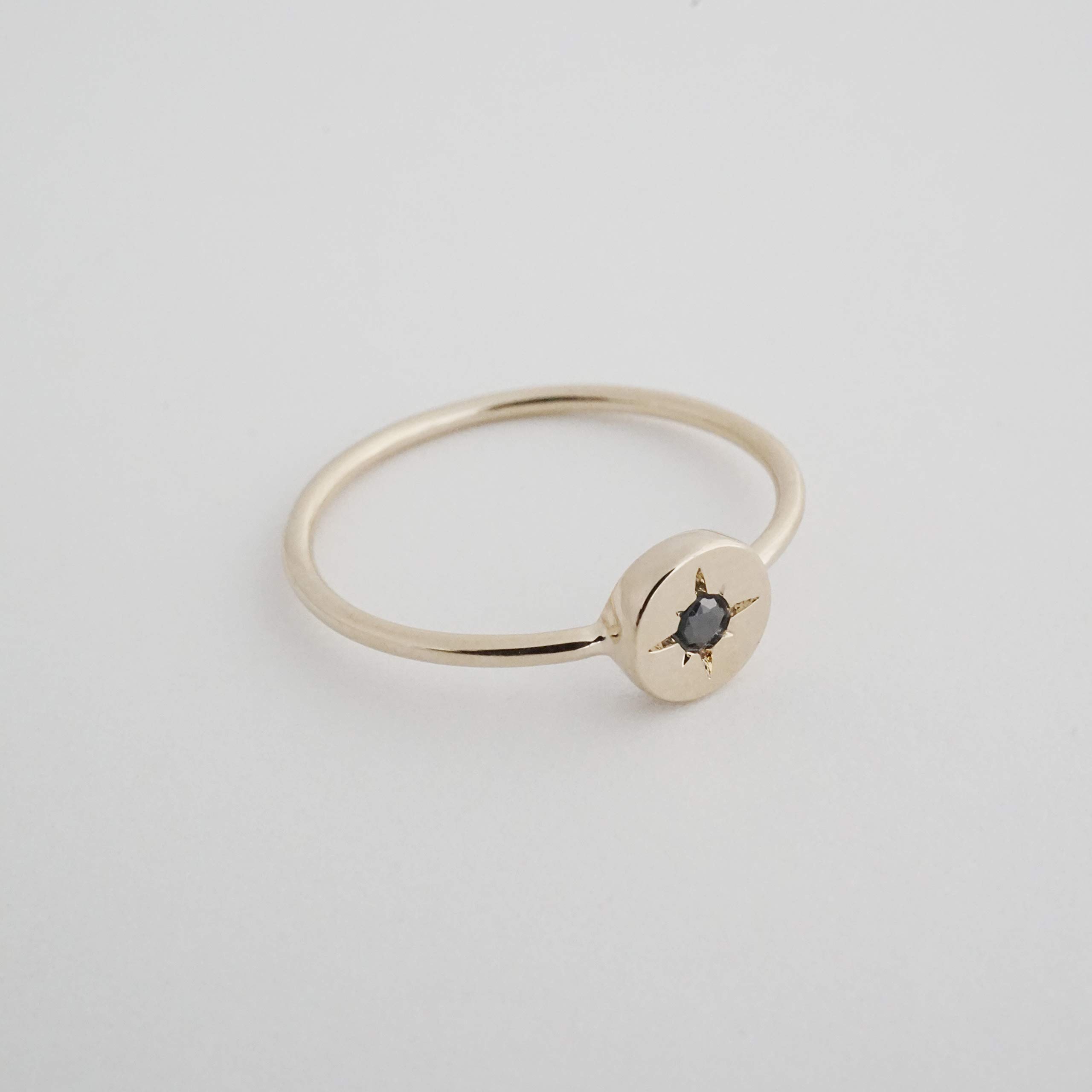 Honeycat Tiny Inner Compass Crystal Disc Ring in Gold, Rose Gold, or Silver | Minimalist, Delicate Jewelry (Gold, 6)