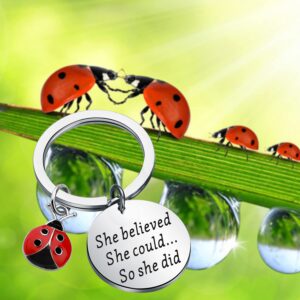 AKTAP Lucky Ladybug Charm Red Ladybird Keychain She Believed She Could So She Did Motivation Gift for Her