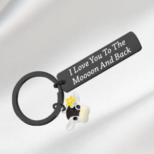 BAUNA Cute Cow Keychain Cow Lover Jewelry I Love You To The Moooon And Back Farm Animal Lover Gifts For Farmers Best Friend (Cow Black Keychain)