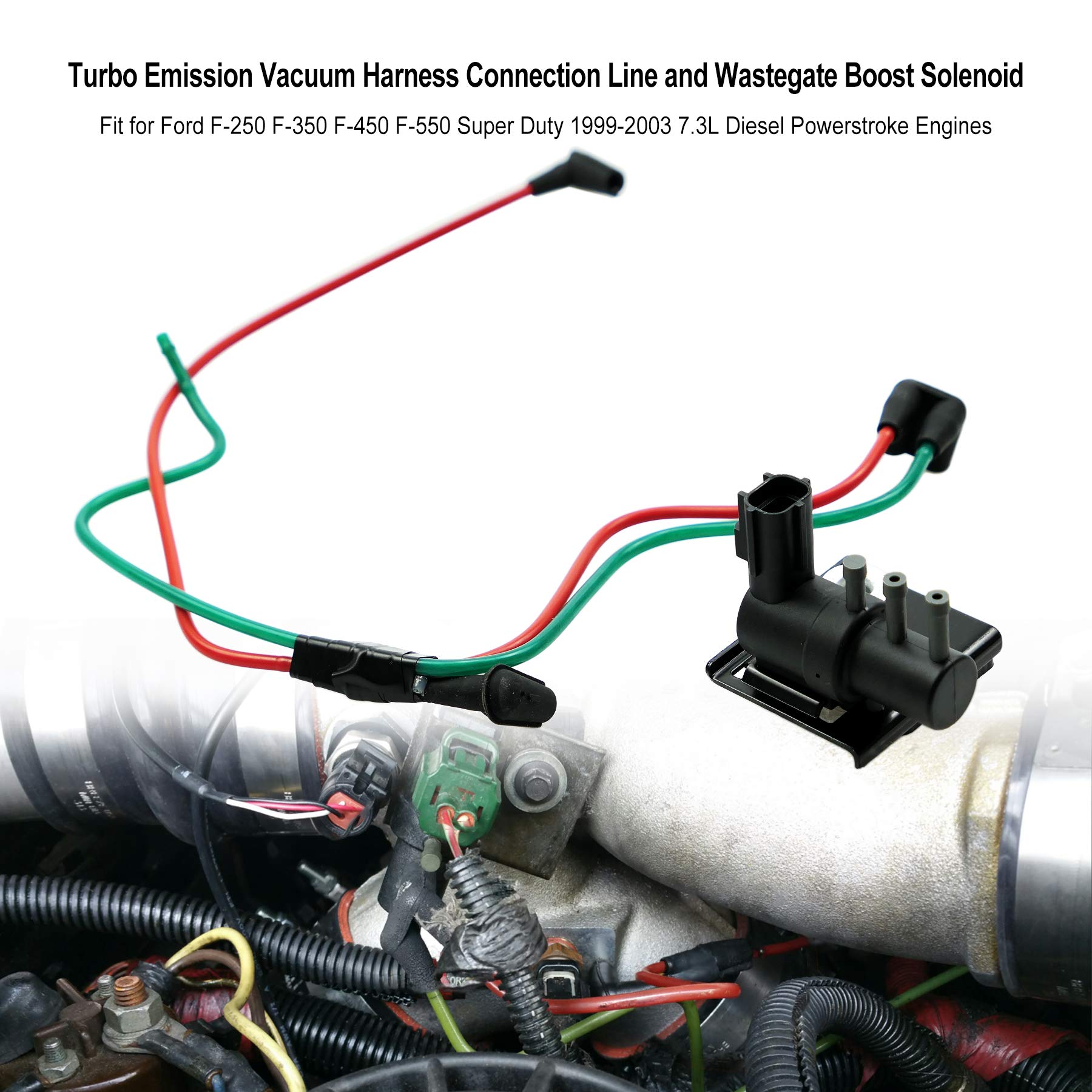 Turbo Emission Vacuum Harness Connection Line and Wastegate Boost Solenoid Fits for Ford F250 F350 F450 F550 Super Duty 1999-2003 7.3L Diesel Powerstroke Engines Replace F81Z-6C673-AA F81Z-9E498-DA