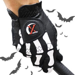 xeirpro skeleton death grip golf gloves for men – funny golf gloves for men – cool & tacky golf glove 2 pack – perfect for summer & fall golfing (black, xx-large, right)