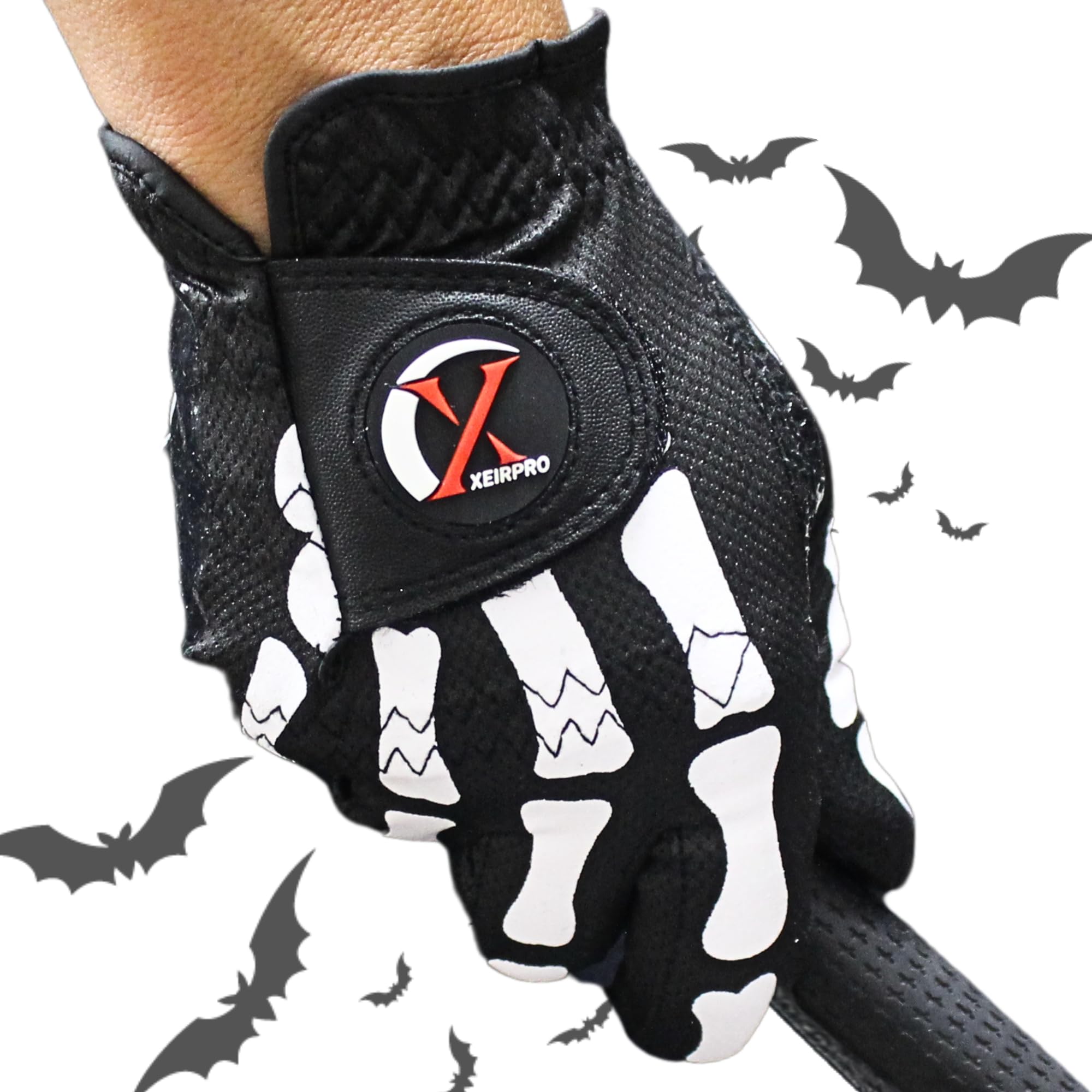 XEIRPRO Skeleton Death Grip Golf Gloves for Men – Funny Golf Gloves for Men – Cool & Tacky Golf Glove 2 Pack – Perfect for Summer & Fall Golfing (Black, XX-Large, Right)