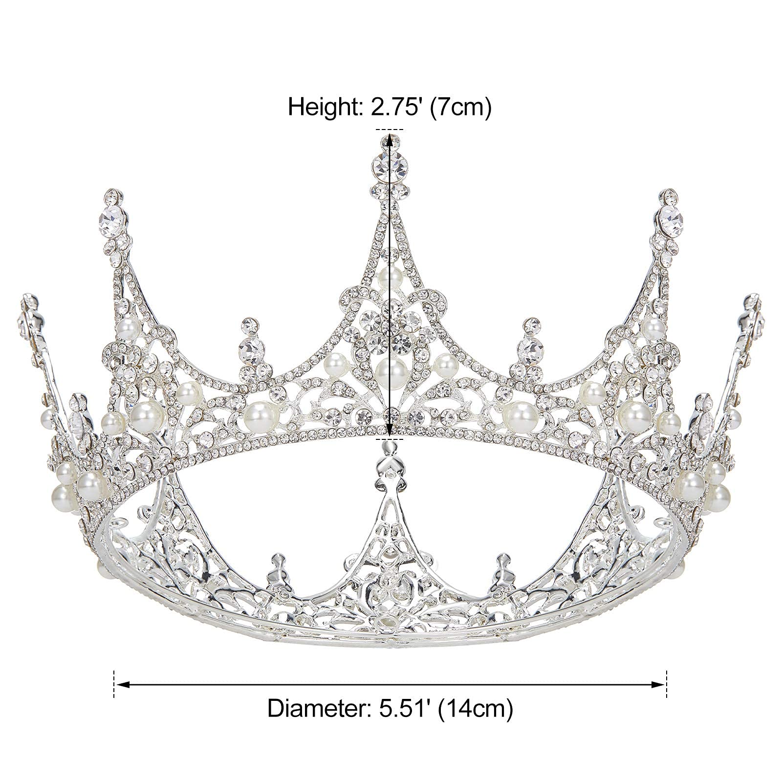 AW BRIDAL Crown for Women Queen Crown - Princess Crown Pearl Wedding Tiara Headpieces for Halloween Costume Party Prom Quinceanera Birthday Christmas Hair Accessories, Silver