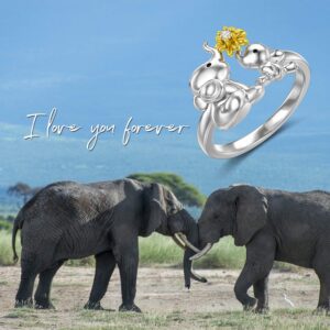 LONAGO Elephant Ring Silver Mother Elephants Stacking Ring Gift for Women (Size 6)