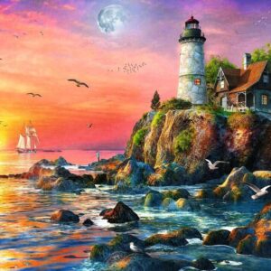 Ravensburger Lighthouse at Sunset - 500 Piece Jigsaw Puzzle for All Ages | Unique Softclick Technology | Vibrant Artistry | Made with Environmentally Conscious Practices