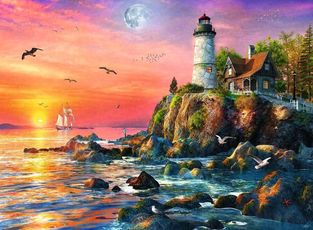 Ravensburger Lighthouse at Sunset - 500 Piece Jigsaw Puzzle for All Ages | Unique Softclick Technology | Vibrant Artistry | Made with Environmentally Conscious Practices