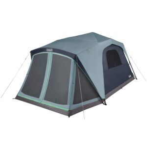 coleman skylodge 10-person camping tent with instant setup and screened porch, weatherproof family tent with pre-attached poles, screened-in porch, and rainfly; sets up in about 1 minute