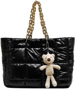 qzunique women shoulder bags bread bear handbag underarm tote bag down large capacity tote handbags