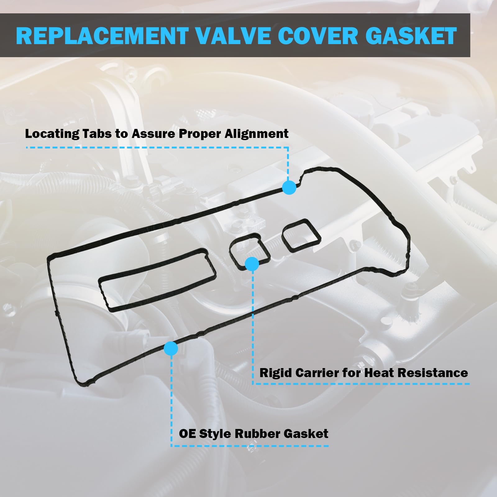 Valve Cover Gasket Set - Compatible with 2.0L 2.3L 2.5L Ford Escape, Focus, Funsion, Ranger, Transit Connect, Mazda 3, 5, 6, CX-7, MX-5, Tribute, B2300 - Replace VS50639R1