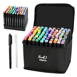 julau alcohol markers set brush tip: 80 colors dual tip artist alcohol markers set with organizing case for adult artist kids professional permanent drawing sketching