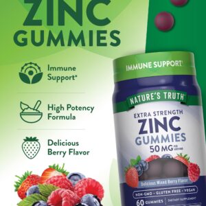 Zinc Gummies | 50mg | 60 Count | Vegan, Non-GMO & Gluten Free Supplement | Mixed Berry Flavor | by Natures Truth