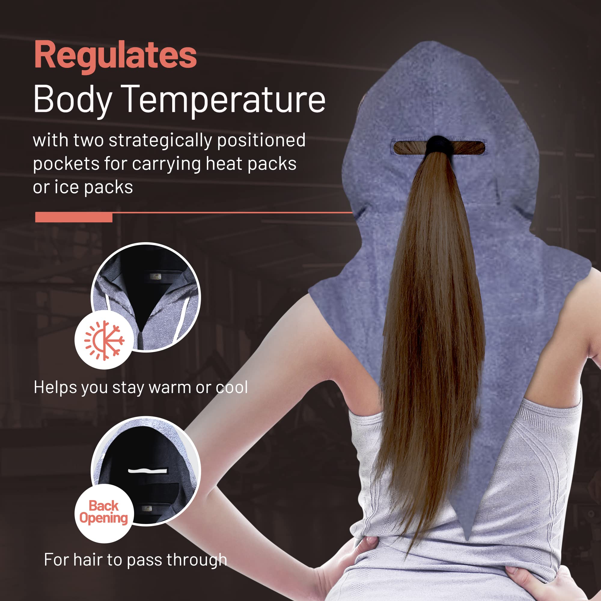 AllSportsHeadGear Head Towel, Absorbent Cooling Hoodie Towel with Internal Pockets for Ice and Heat Packs, Cooling Towels for Athletes, Soft, Breathable Sweat Towel for Gym, Daily Use and More, Gray