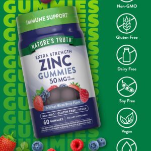 Zinc Gummies | 50mg | 60 Count | Vegan, Non-GMO & Gluten Free Supplement | Mixed Berry Flavor | by Natures Truth