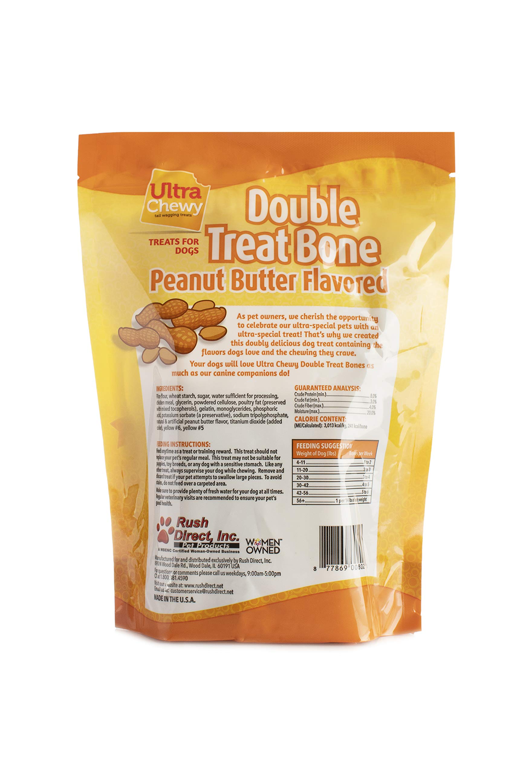 Ultra Chewy Double Treat Bones: Long-Lasting Dog Treats Made in USA for Large and Small Breeds, Highly Digestible, Ideal for Aggressive Chewers (Peanut Butter, 2 Value Packs)