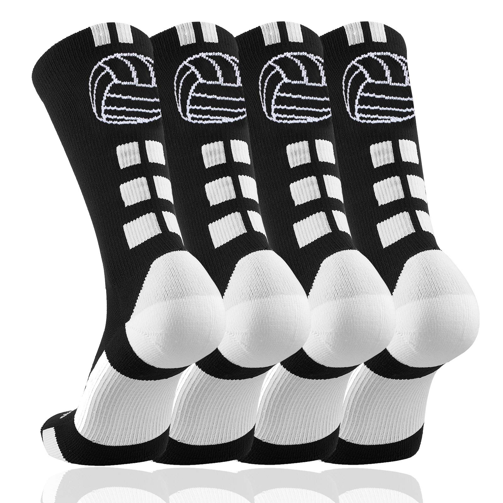 Londkaron Volleyball Socks with Volleyball Logo, Soft Mid Calf Crew Socks (Black/White - 2 Pairs, Small)