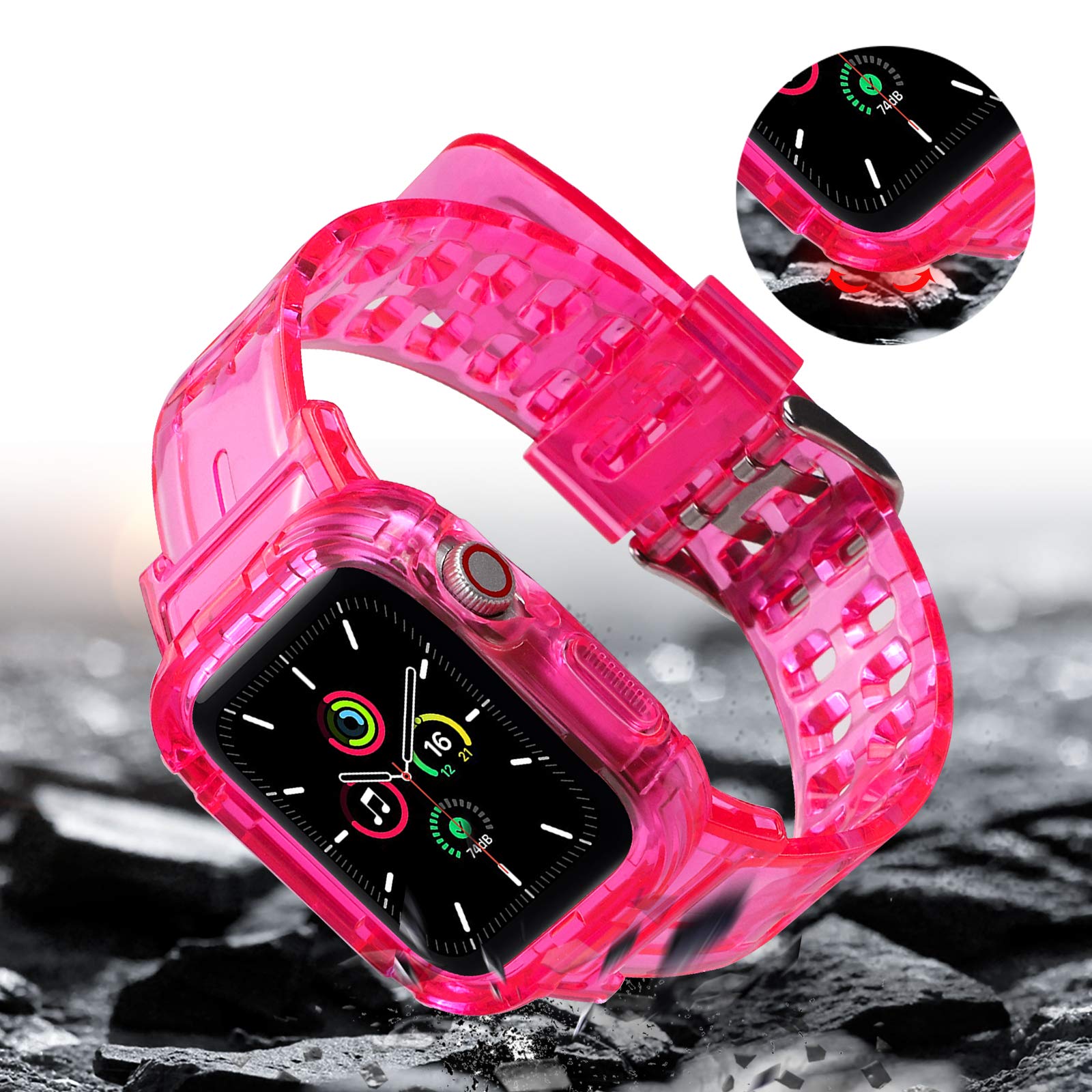 Jelanry compatible with Apple Watch Band Case 38mm 40mm 41mm for Men Women, Crystal Transparent Bumper Sport Soft Silicone Protective Case Wristband Strap iWatch Series 9 8 7 6 5 4 3 2 1 SE 2022, Pink