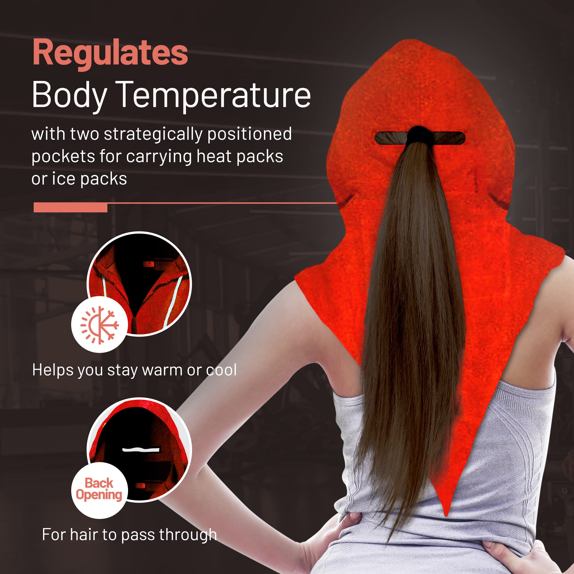 AllSportsHeadGear Head Towel, Absorbent Cooling Hoodie Towel with Internal Pockets for Ice and Heat Packs, Cooling Towels for Athletes, Soft, Breathable Sweat Towel for Gym, Daily Use and More, Red