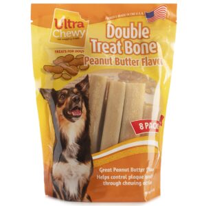 Ultra Chewy Double Treat Bones: Long-Lasting Dog Treats Made in USA for Large and Small Breeds, Highly Digestible, Ideal for Aggressive Chewers (Peanut Butter, 2 Value Packs)