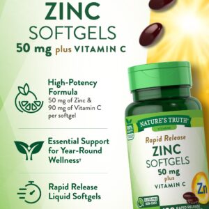 Nature's Truth Zinc with Vitamin C | 50mg | 120 Softgels | Non-GMO & Gluten Free Supplement