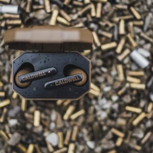 Caldwell E-Max Shadows FDE 23 Decibels NRR - Electronic Hearing Protection with Bluetooth Connectivity for Shooting, Hunting, and Range, Brown