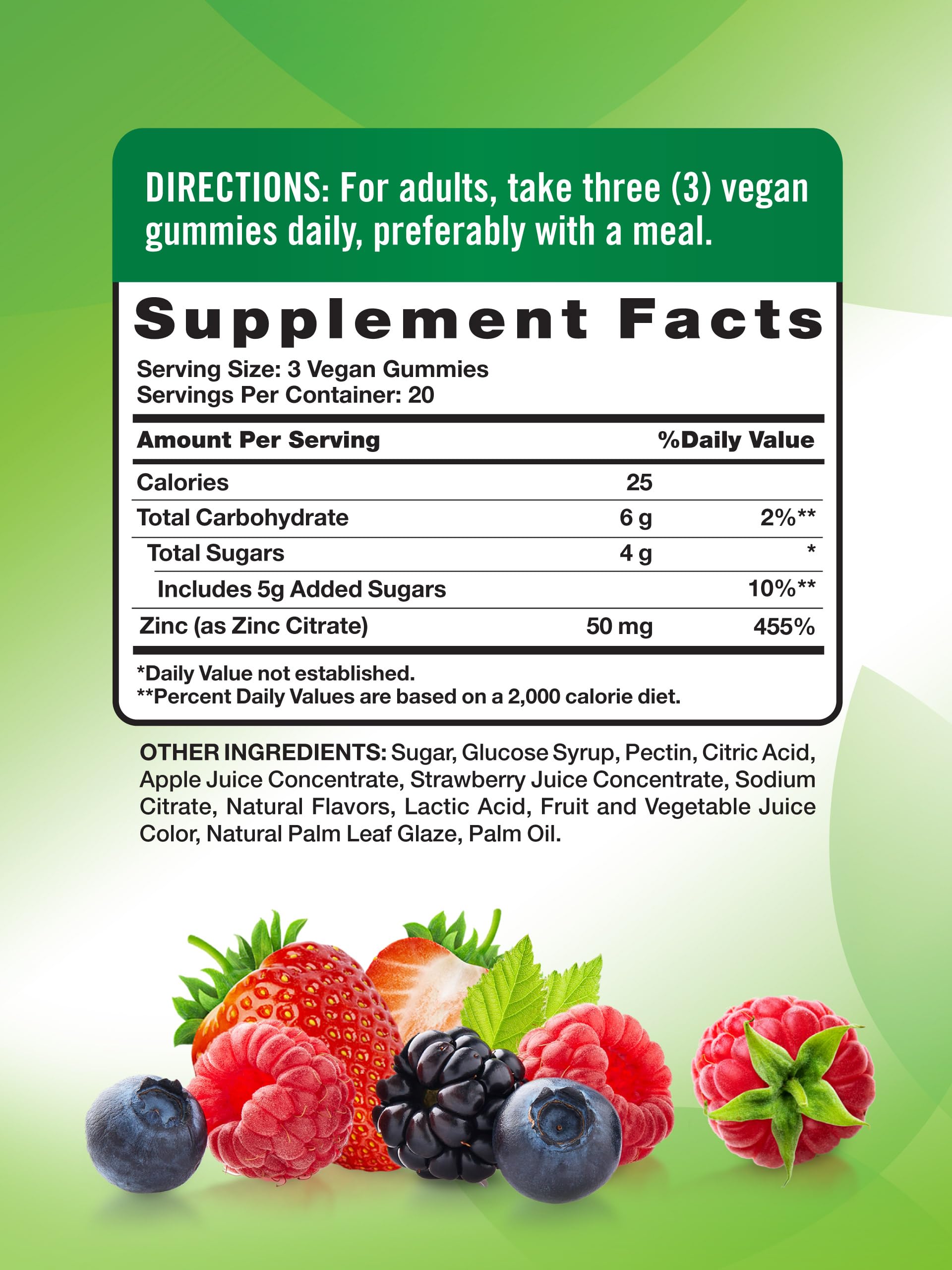 Zinc Gummies | 50mg | 60 Count | Vegan, Non-GMO & Gluten Free Supplement | Mixed Berry Flavor | by Natures Truth