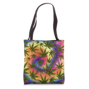 marijuana ganja hemp cannabis weed tie dye pattern smoking tote bag