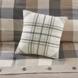 Madison Park Ridge Comforter Set-Cabin Lodge Plaid Herringbone Design All Season Down Alternative Cozy Bedding with Matching Bedskirt, Shams, Decorative Pillow, King(104"x92"), Neutral 7 Piece