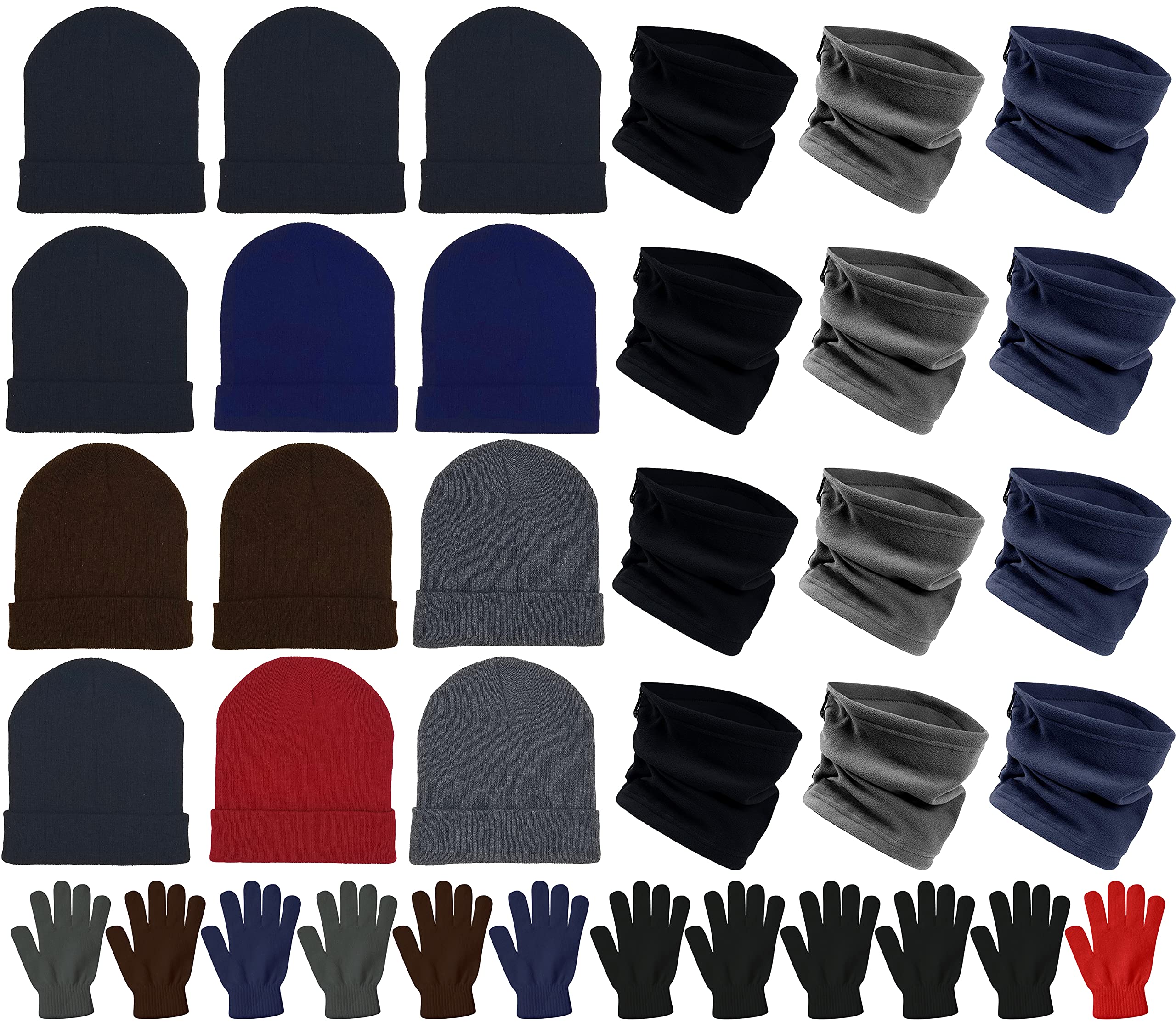 36x Winter Gloves, Beanies, Neck Warmers Unisex Bulk Pack Donation Charity Care Bundle