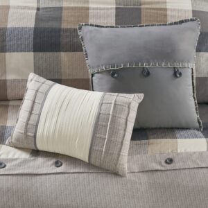 Madison Park Ridge Comforter Set-Cabin Lodge Plaid Herringbone Design All Season Down Alternative Cozy Bedding with Matching Bedskirt, Shams, Decorative Pillow, King(104"x92"), Neutral 7 Piece