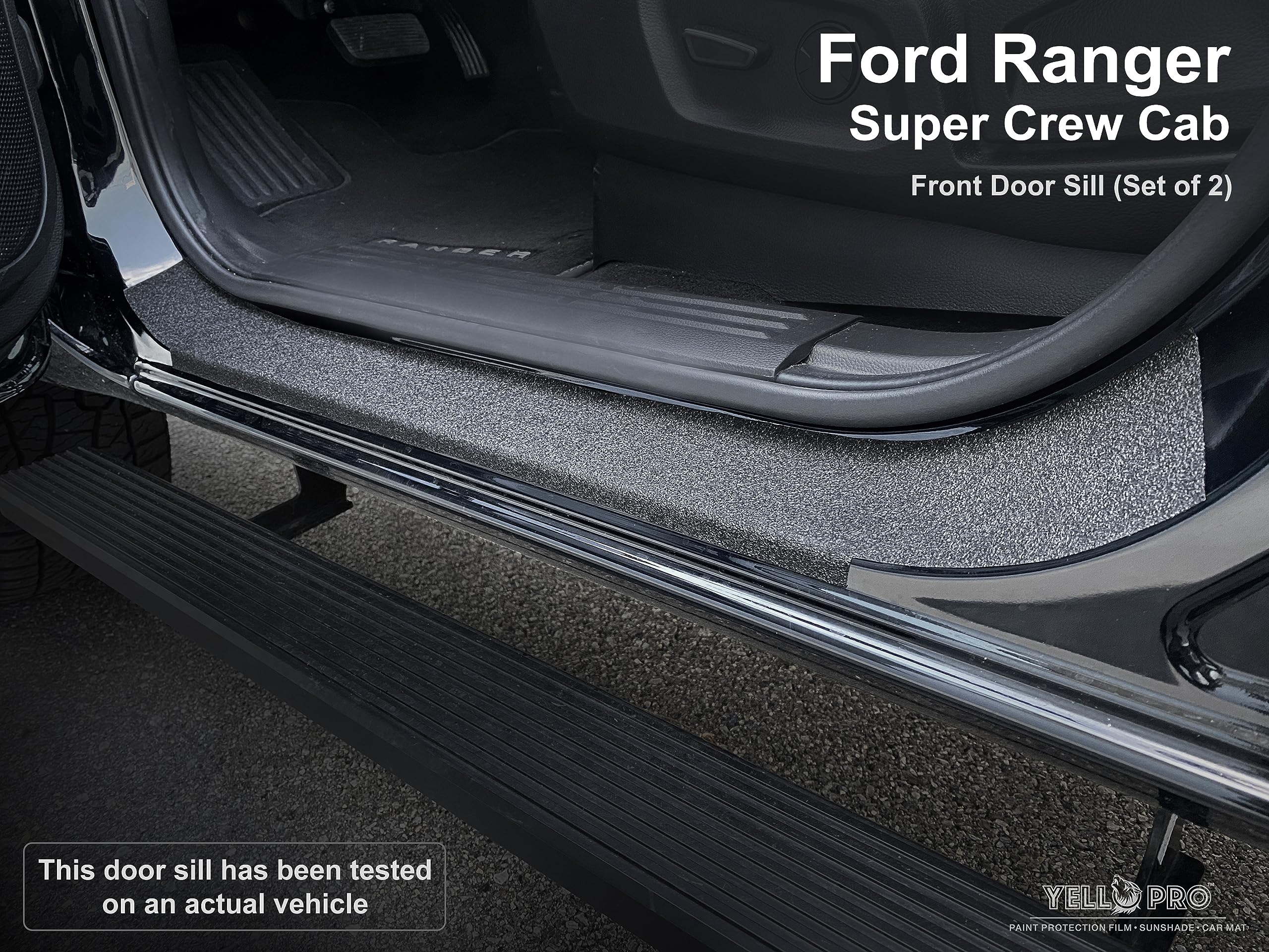 Custom Fit Door Sill Entry Protector Kit for Ford Ranger Super CrewCab, CrewCab - 2019 2020 2021 2022 - Edge Guard Cover Anti Scratch Paint Protection Threshold Scuff Shield (Full Set)