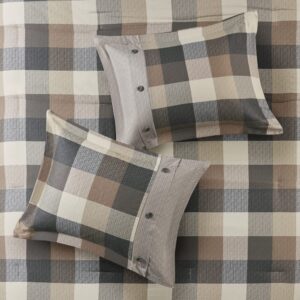 Madison Park Ridge Comforter Set-Cabin Lodge Plaid Herringbone Design All Season Down Alternative Cozy Bedding with Matching Bedskirt, Shams, Decorative Pillow, King(104"x92"), Neutral 7 Piece