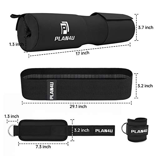 Plan4U Barbell Pad Set for Squat Hip Thrusts Upgraded Workout Foam Weight Lifting Bar Cushion Shoulder Neck Support with Anti-slip Grain, Fits Standard Olympic Bars and Smith Machine, 2 Gym Ankle