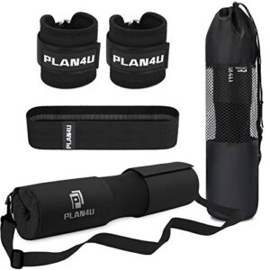 Plan4U Barbell Pad Set for Squat Hip Thrusts Upgraded Workout Foam Weight Lifting Bar Cushion Shoulder Neck Support with Anti-slip Grain, Fits Standard Olympic Bars and Smith Machine, 2 Gym Ankle