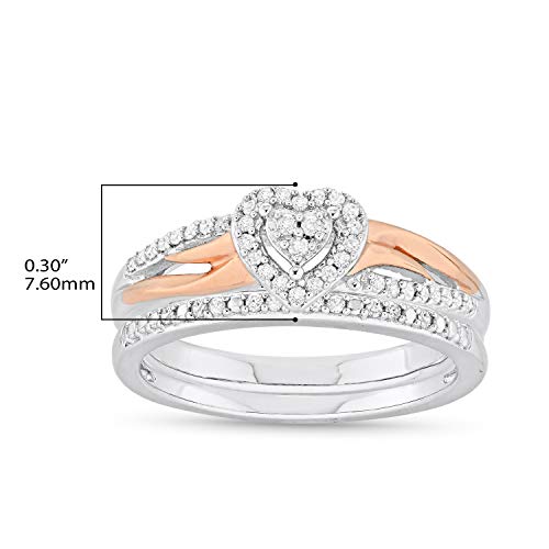 14K Rose Gold Plated .925 Sterling Silver 1/5 Cttw Diamond Heart Halo Engagement Ring and Wedding Band Bridal Set (H-I Color, I1-I2 Clarity) - Size 9