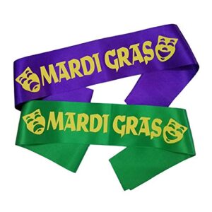 Mardi GRAS Sash Satin Belt Green Purple Sashes for Mardi Gras Carnival Parade JHMG03 (2 Pcs-Green Purple)