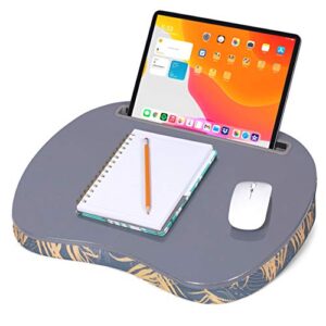 birdrock home lap desk with pillow cushion | tablet slot | fits laptops up to 15" | tablets up to 9.6" | tropical grey pattern | laptop stand accessories | work from home