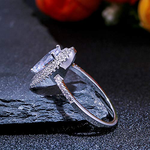 ChenFeng Sterling Silver Simulated Pear-Shaped CZ Halo Engagement Ring with Side Stones Promise Bridal Ring (7)