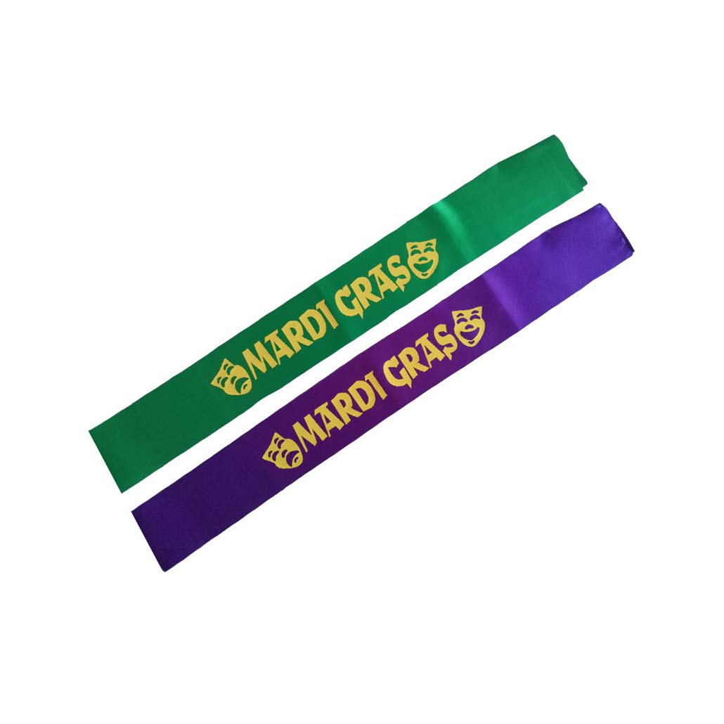 Mardi GRAS Sash Satin Belt Green Purple Sashes for Mardi Gras Carnival Parade JHMG03 (2 Pcs-Green Purple)