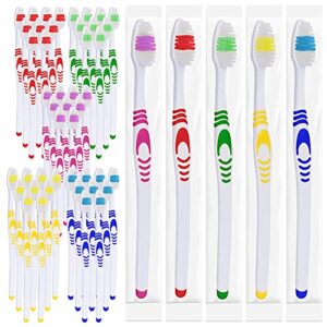 Lingito 50 Bulk Travel Toothbrushes, Individually Wrapped Portable, Manual Disposable Travel Toothbrush Set Adult Children, Multi Color Travel Toothbrush Kit (Medium Bristle)