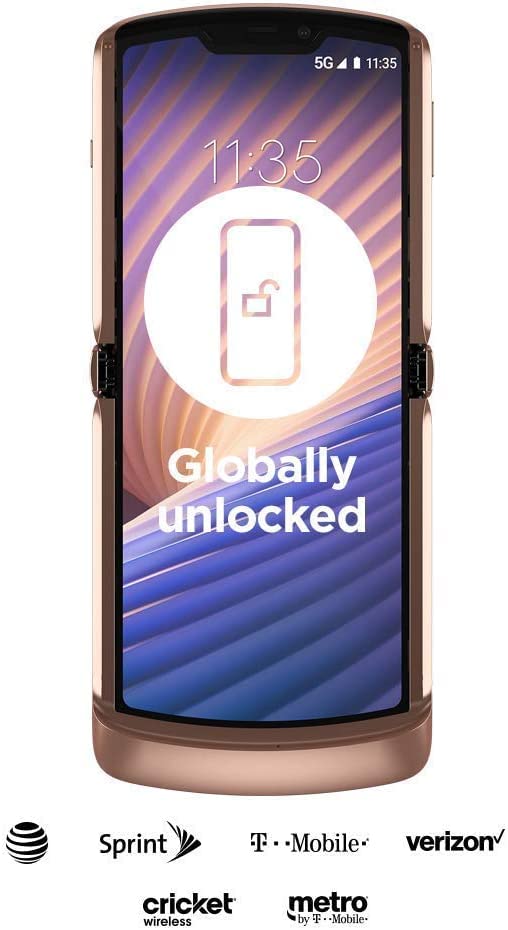 Moto Razr 5G 2020 (256GB, 8GB) 6.2" Flip P-OLED, Snapdragon 765 5G, 2800mAh Battery, 48MP Camera (Fully Unlocked for AT&T, T-Mobile, Verizon, Global) XT2071-2 Gold (Renewed)