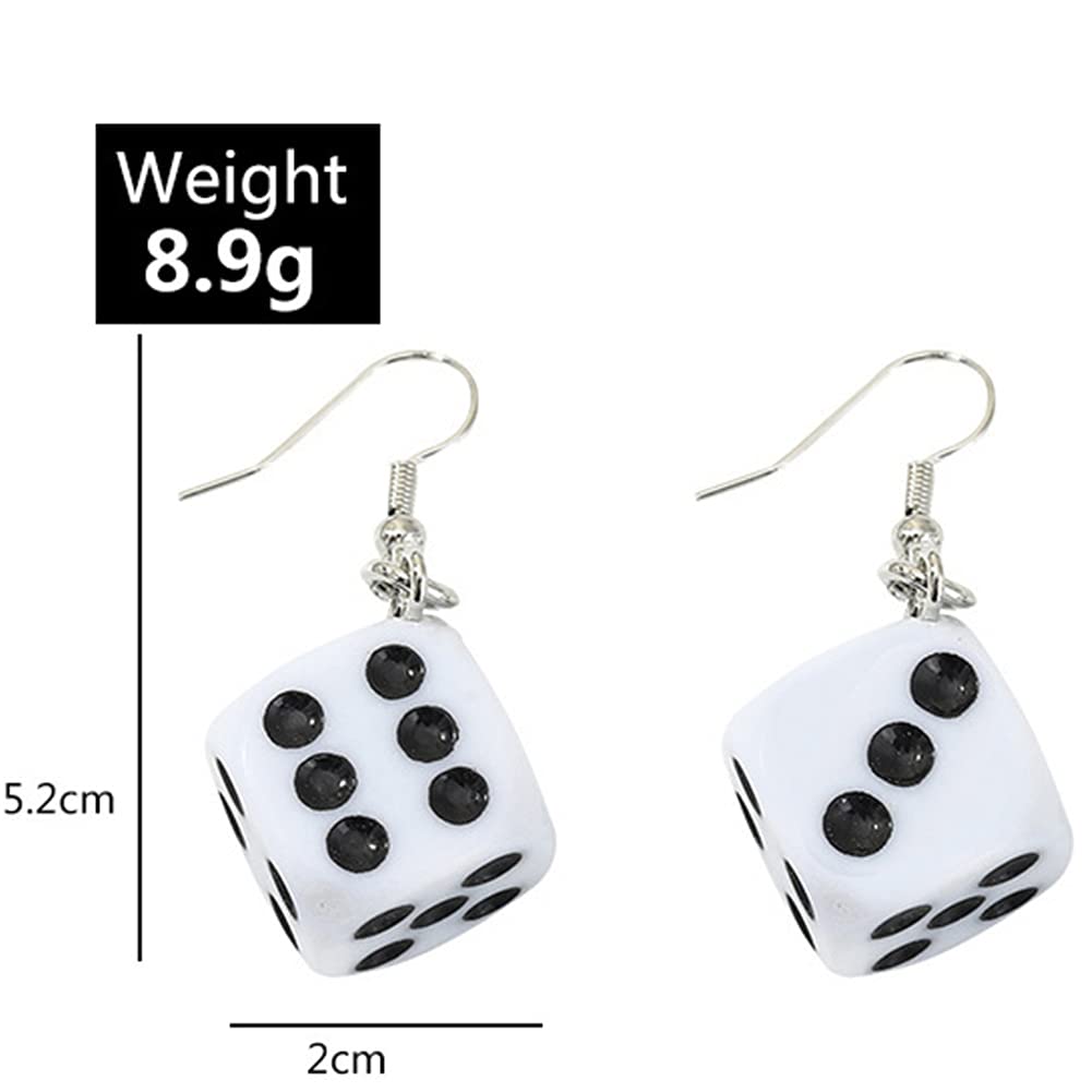 Menglisi2 Pairs Dice Earring Contracted Sieve Disco Dancing Earrings Punk Resin Black White Cube Dice Casino Drop Earrings Funny Geometric 3D Dice Dangle Earrings for Women Girl