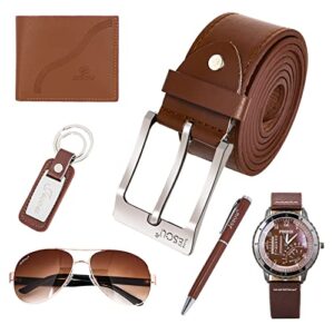 6pcs men's gift set with box brown leather belt wallet watch glasses keychain ballpoint pen gifts for men